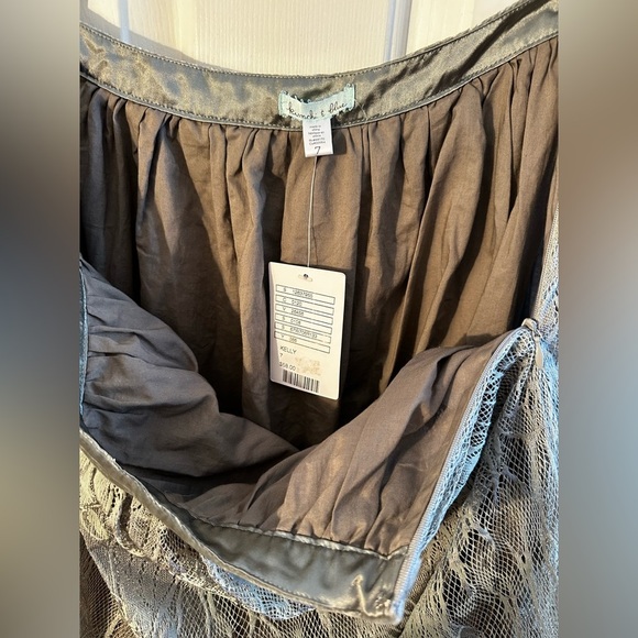 KIMCHI BLUE UO 7 Washable Skater Skirt US 10 Silver Green Lurex LACE Velvet NEW - Picture 9 of 12